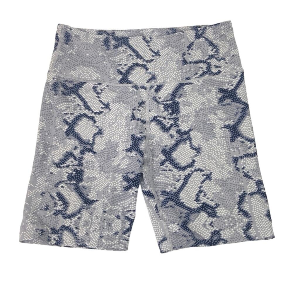 Varley Gray Snake Animal Print Mid Rise Activewear Fitness Gym Biker Shorts Sz S